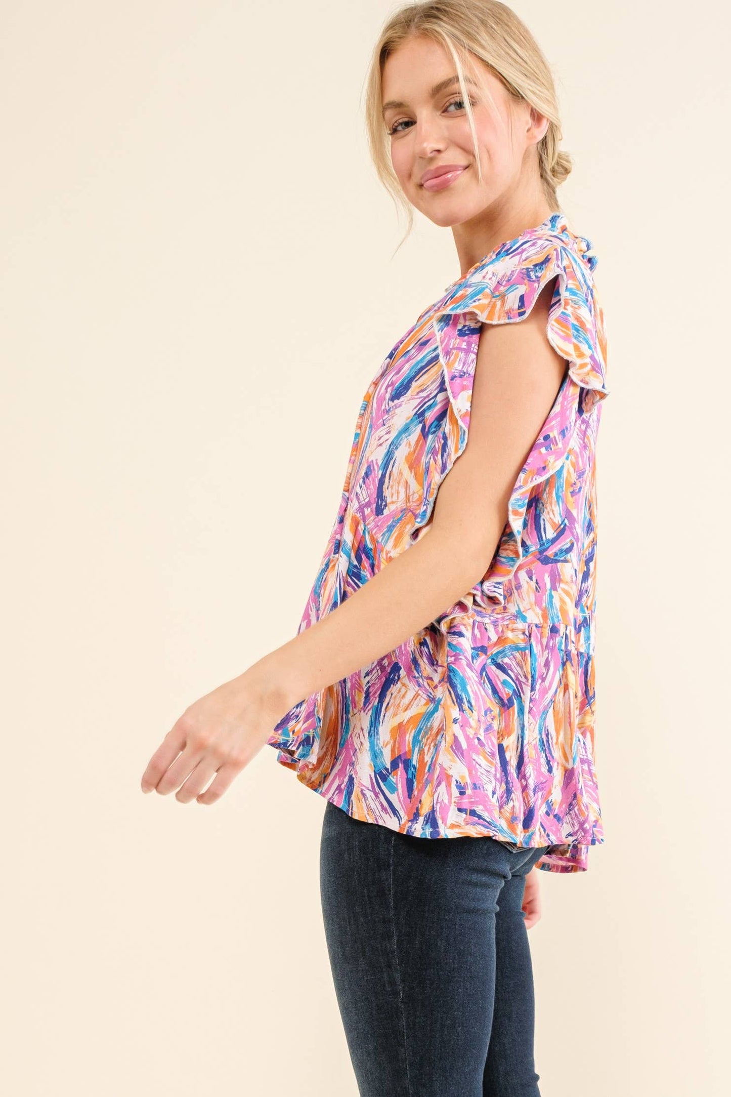 Printed Ruffle Baby Doll Top