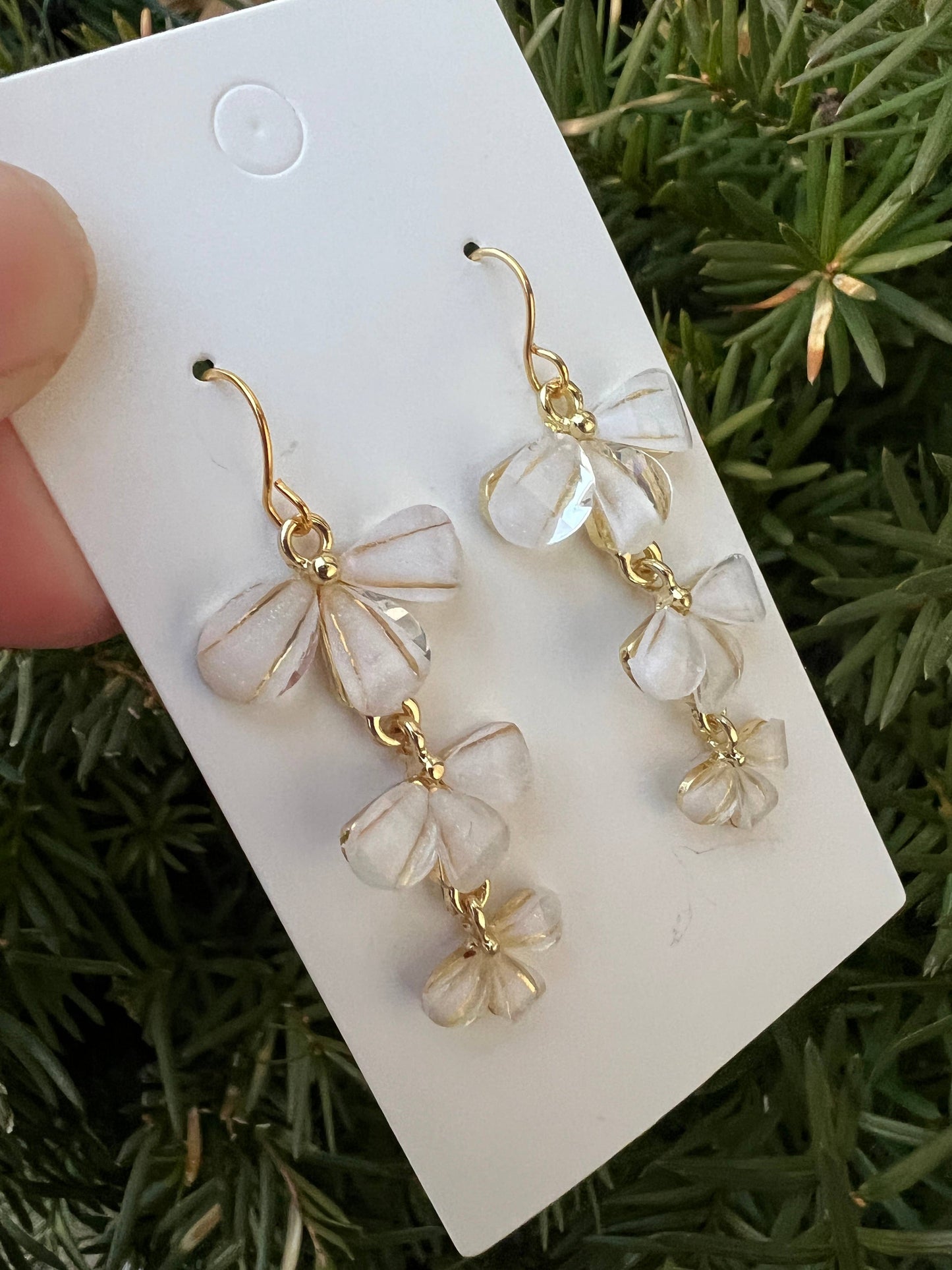 White Cascading Flower Metal Statement Earrings