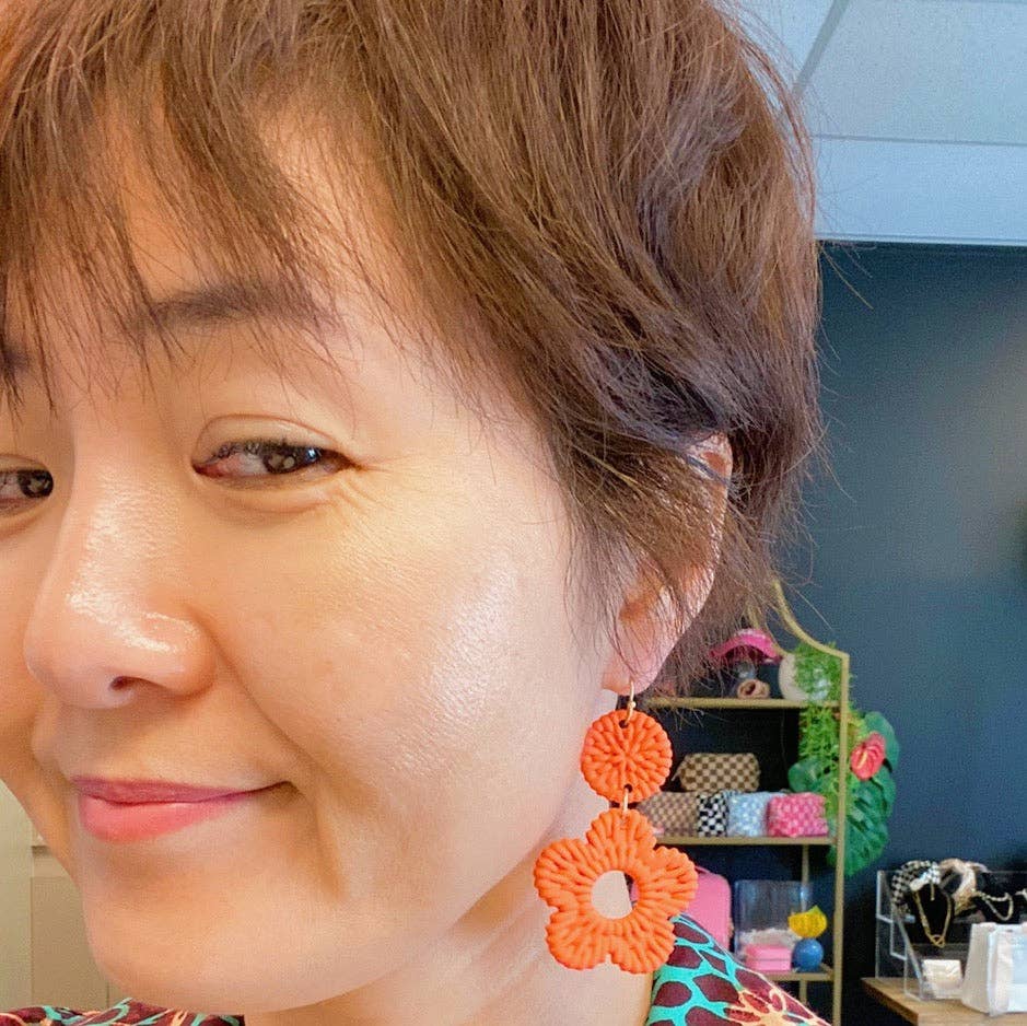 Orange Daisy Drop Earrings