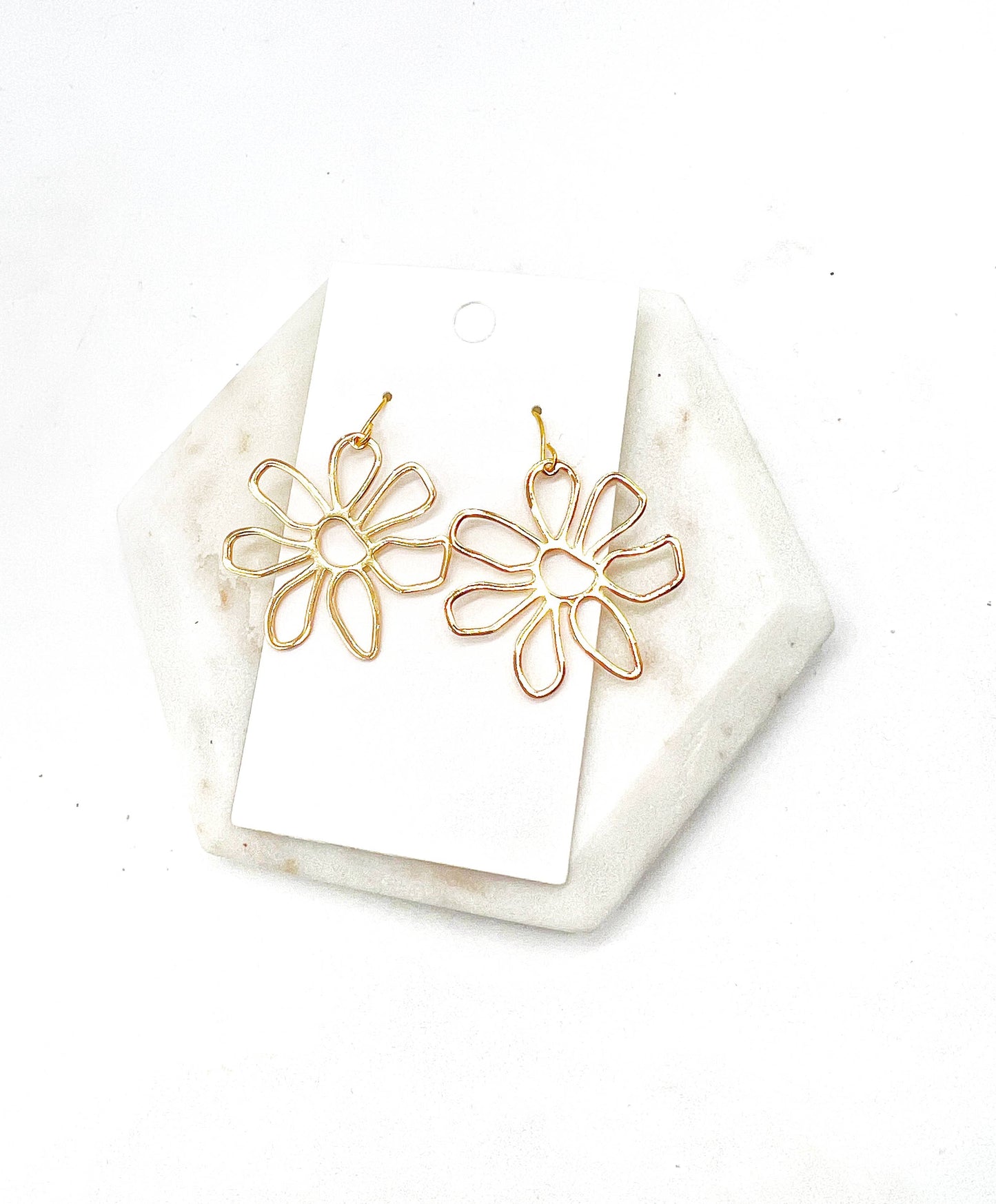 Gold Metal Flower Earrings Spring Summer