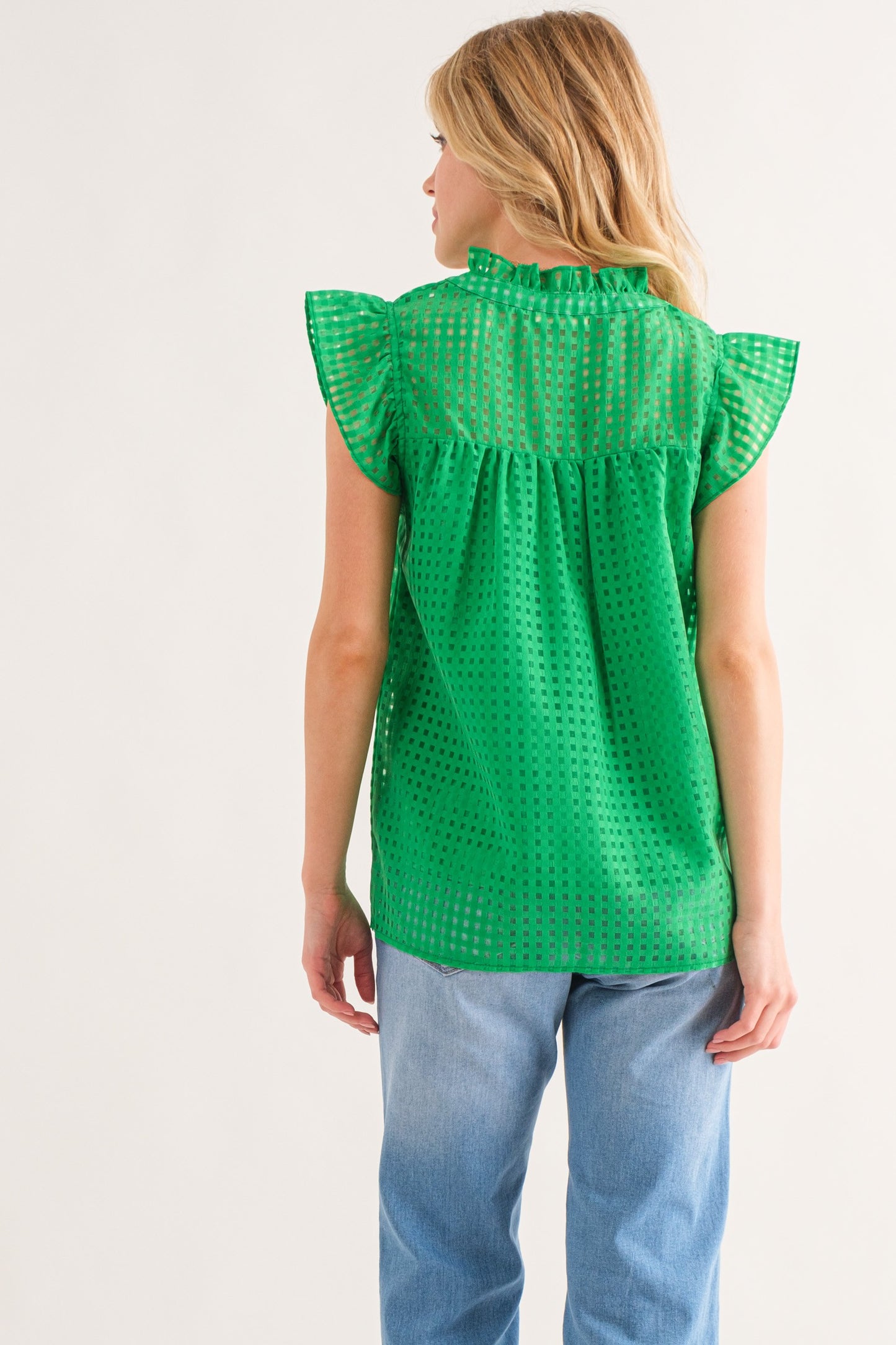 Green Sheer Grid Baby Doll Top