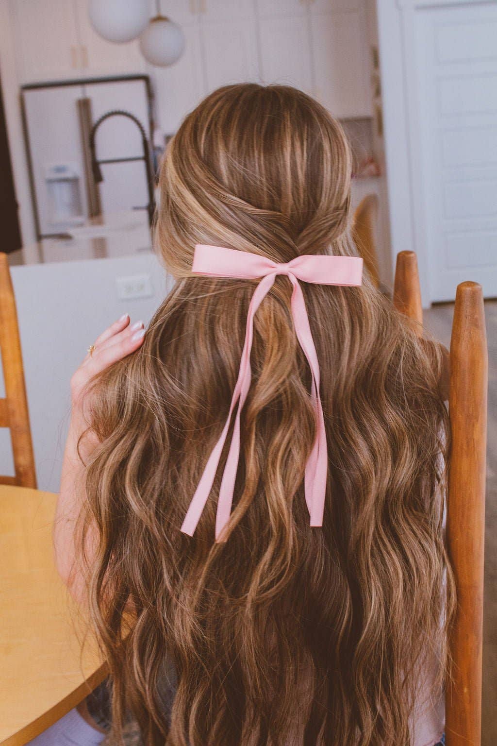 Pink Satin Ribbon Long Bow Clip