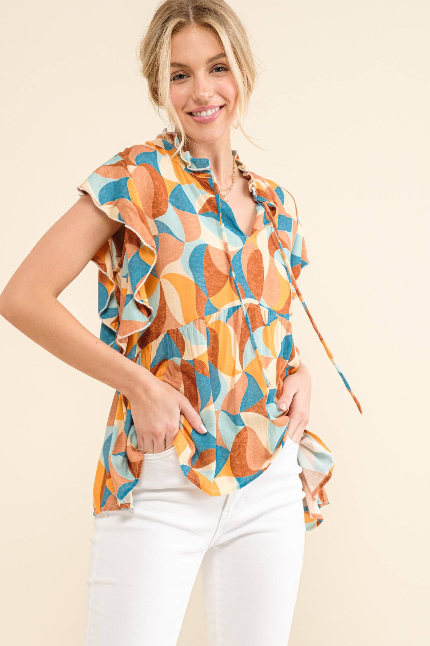 Printed Ruffle Baby Doll Top