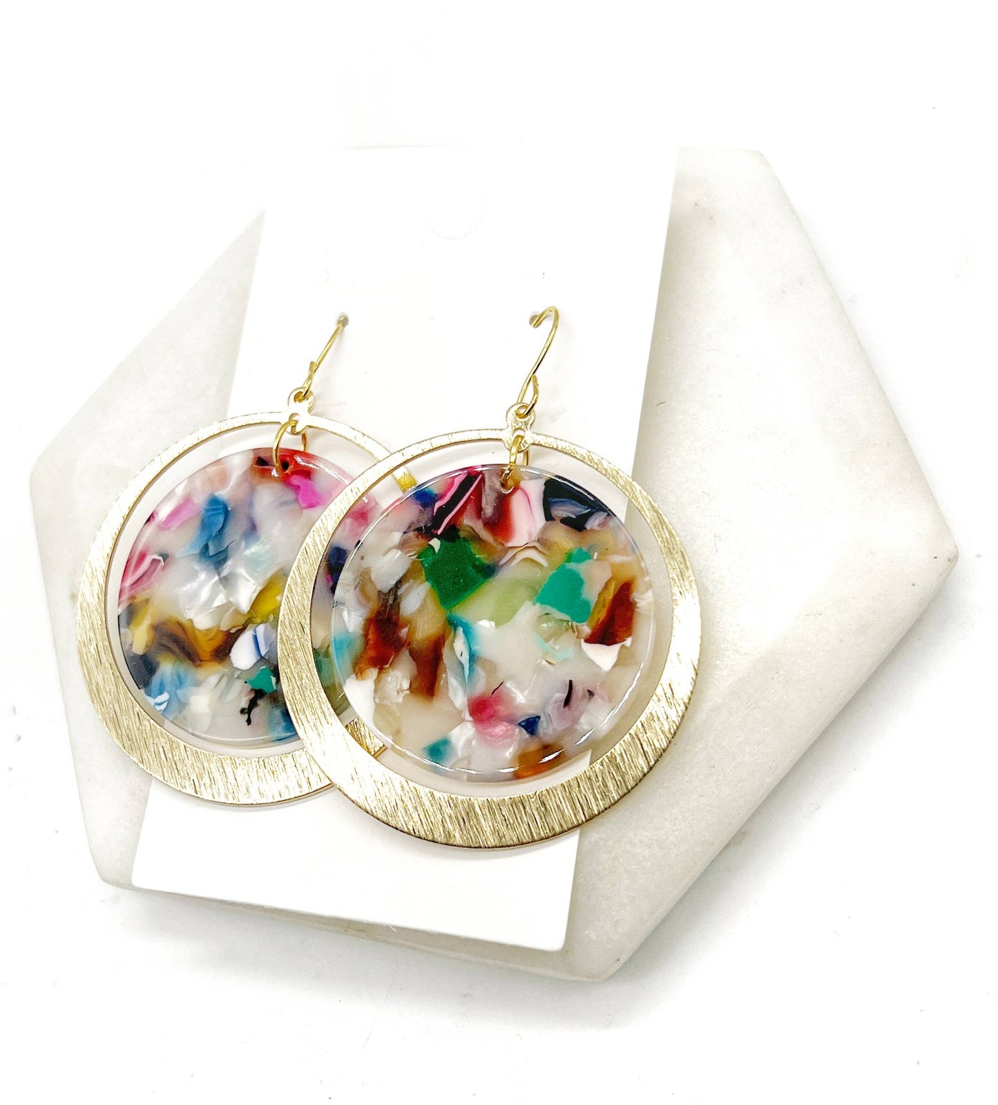 Multi-Color Gold Chandelier Disc Acrylic Earrings