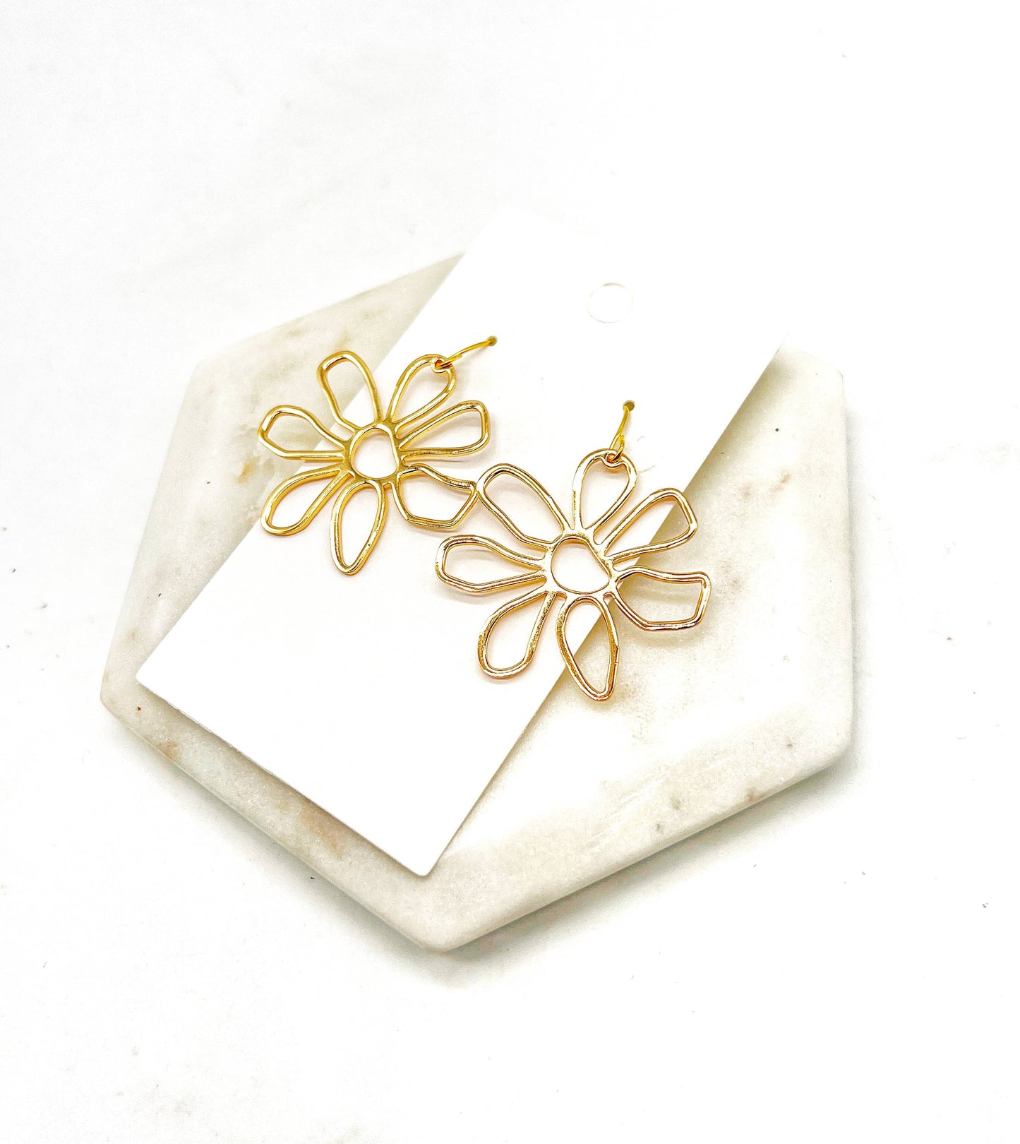 Gold Metal Flower Earrings Spring Summer