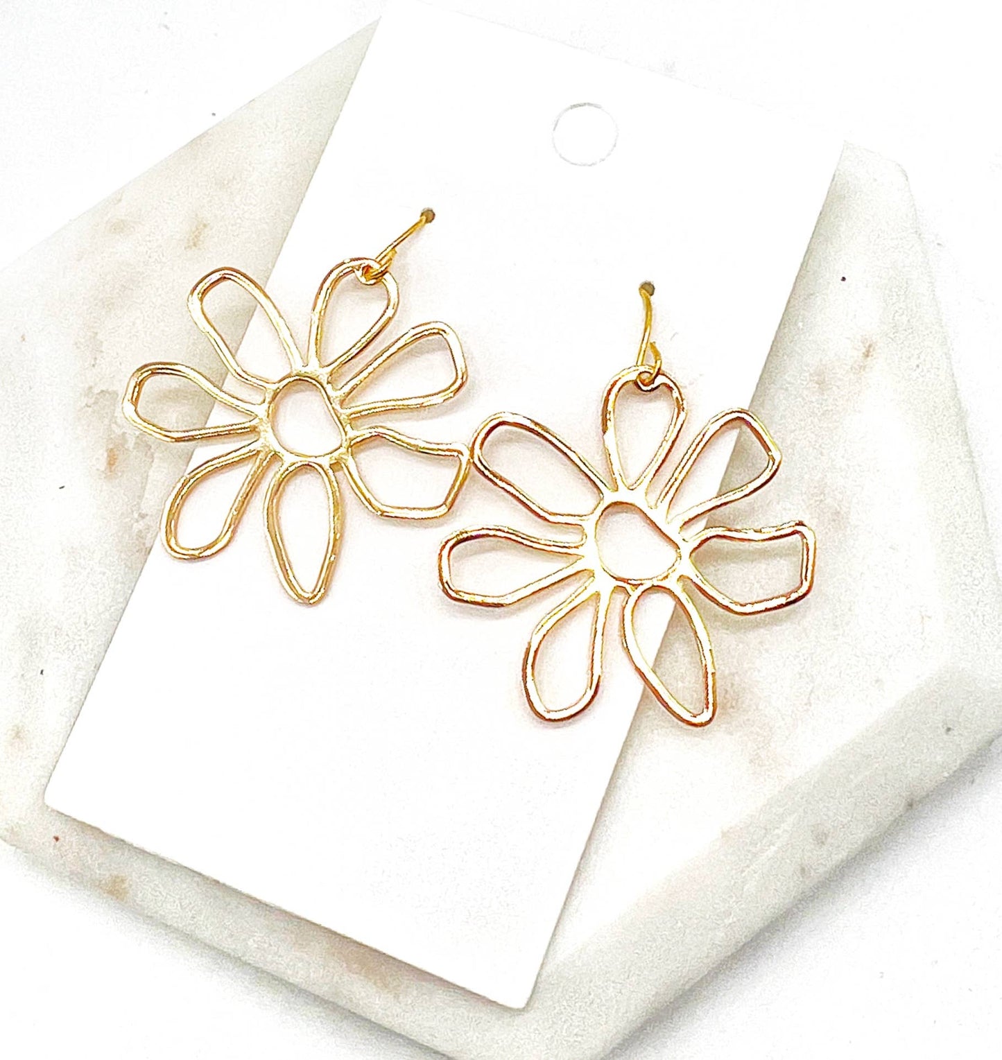 Gold Metal Flower Earrings Spring Summer