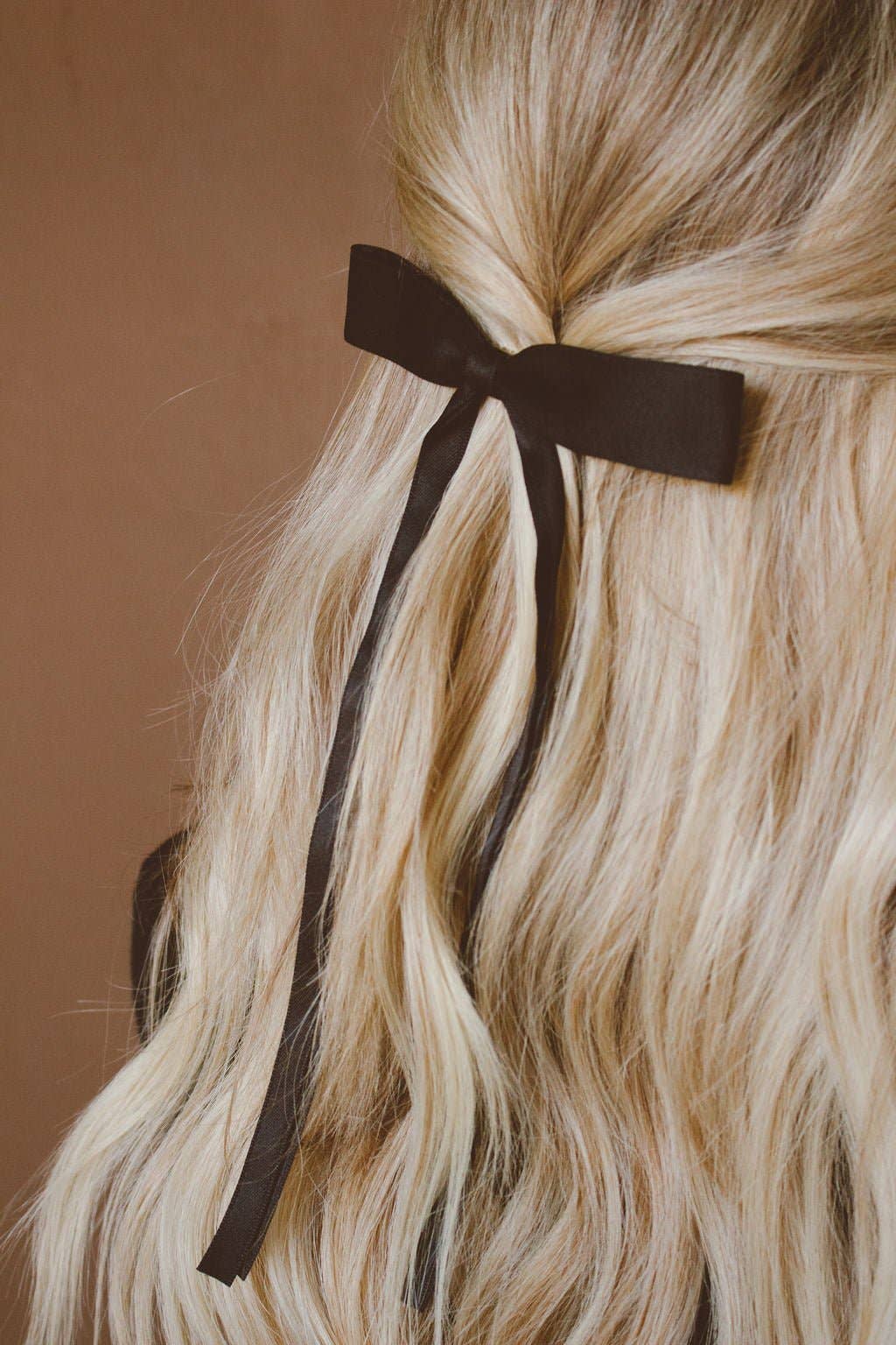 Cream Satin Ribbon Long Bow Clip