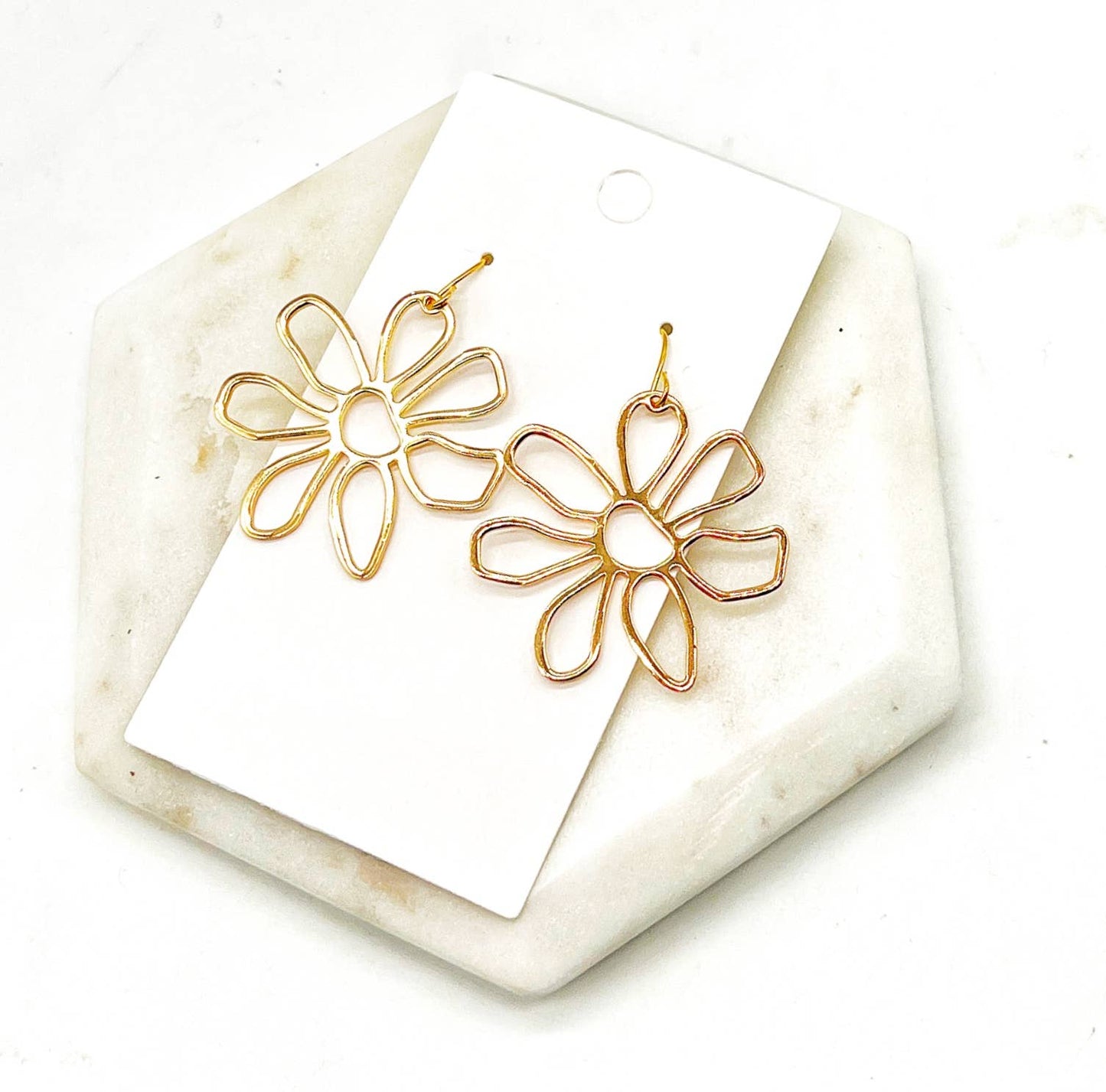 Gold Metal Flower Earrings Spring Summer