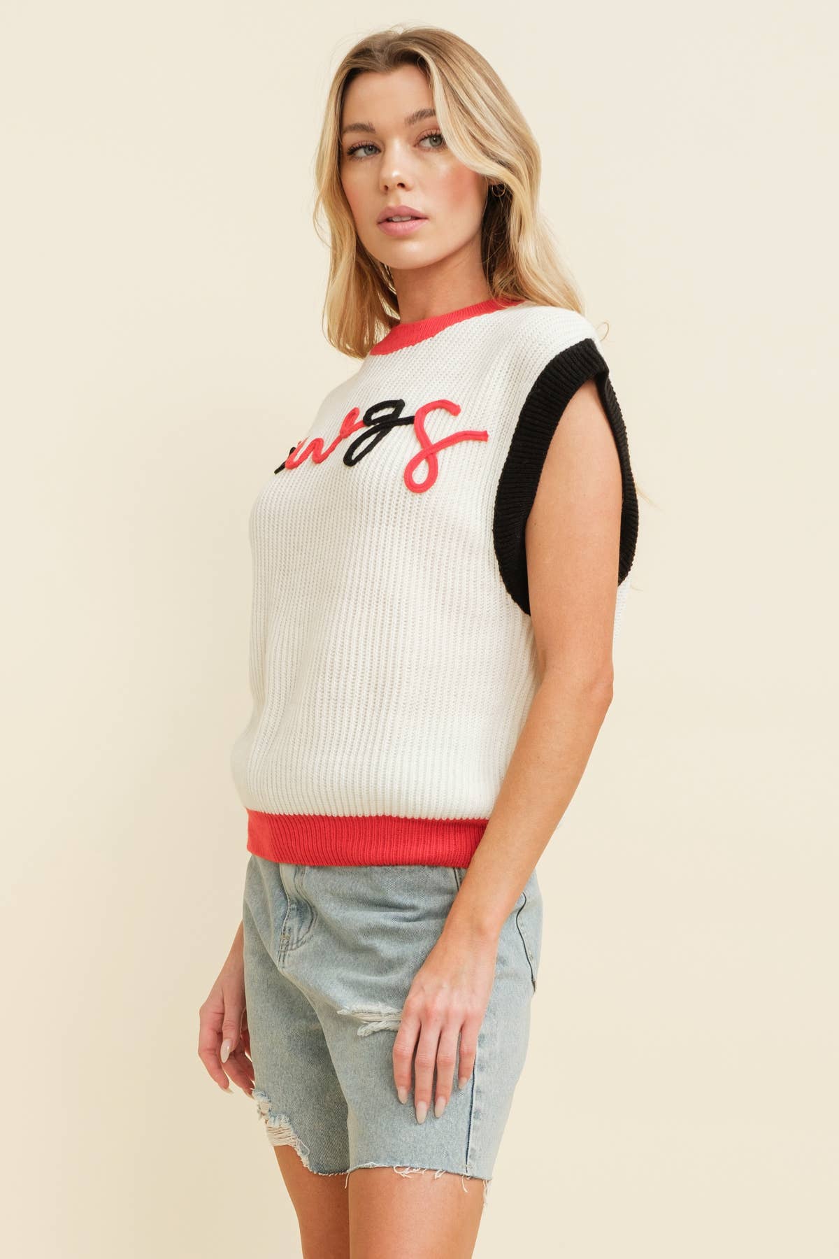 “DAWGS" Embroidered Colorblock Sleeveless Sweater