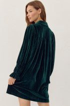 Green Corduroy Velvet Shirt Dress