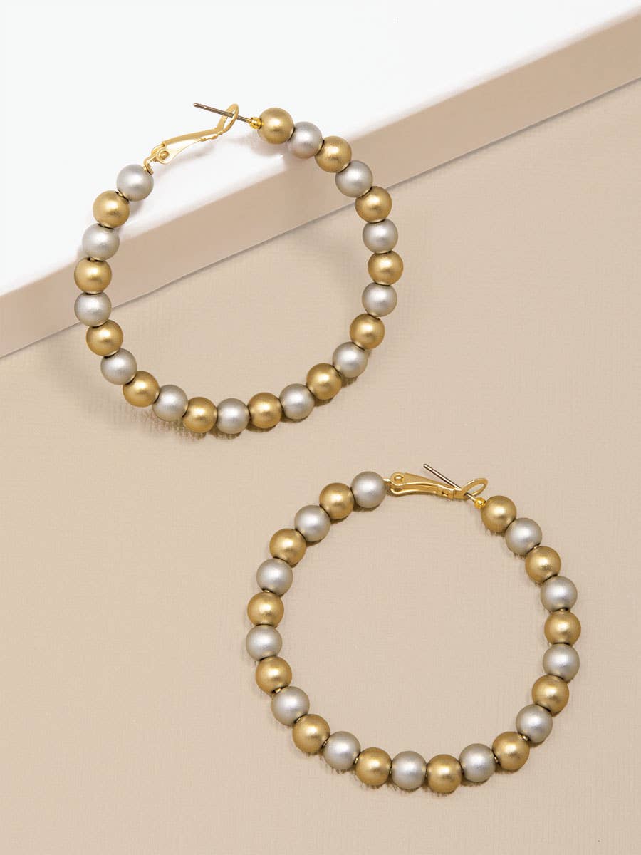 Matte Metal Beaded Hoop Earring: Matte Silver