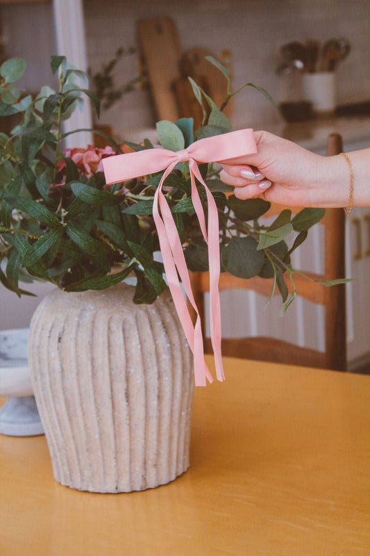 Pink Satin Ribbon Long Bow Clip