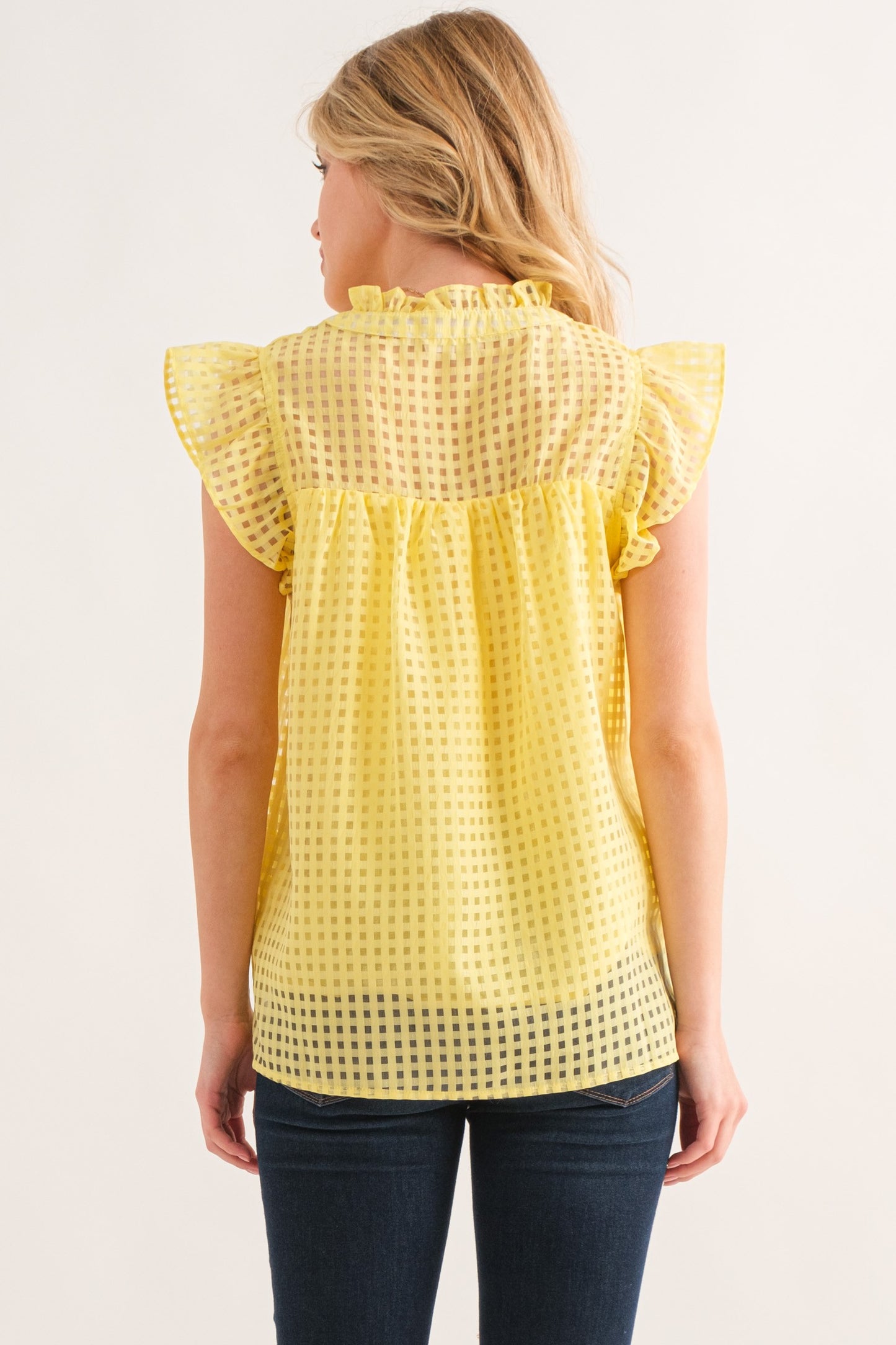 Yellow Sheer Grid Baby Doll Top