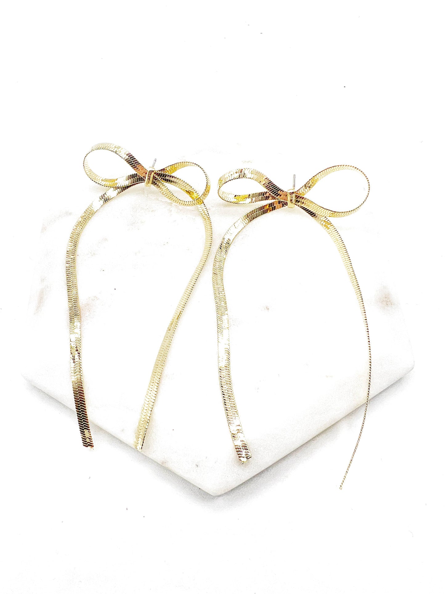 Gold Bow Chain Statement Earrings