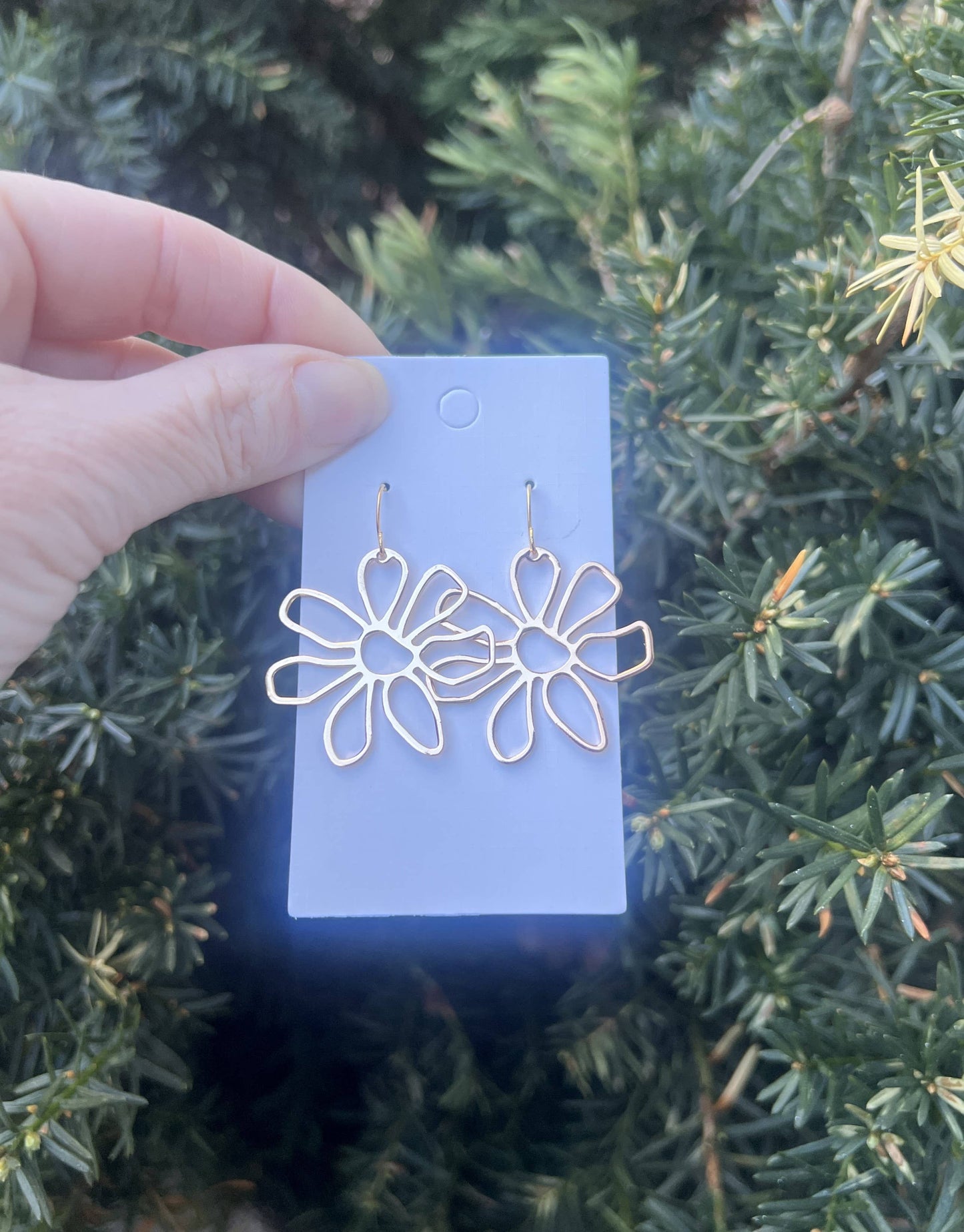 Gold Metal Flower Earrings Spring Summer