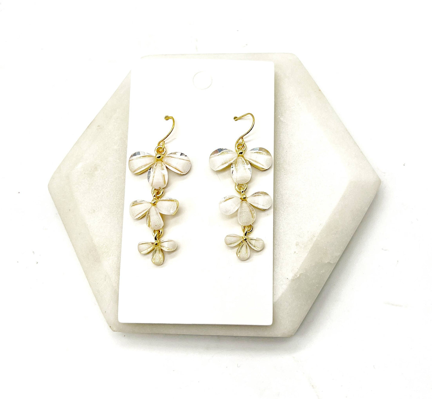 White Cascading Flower Metal Statement Earrings