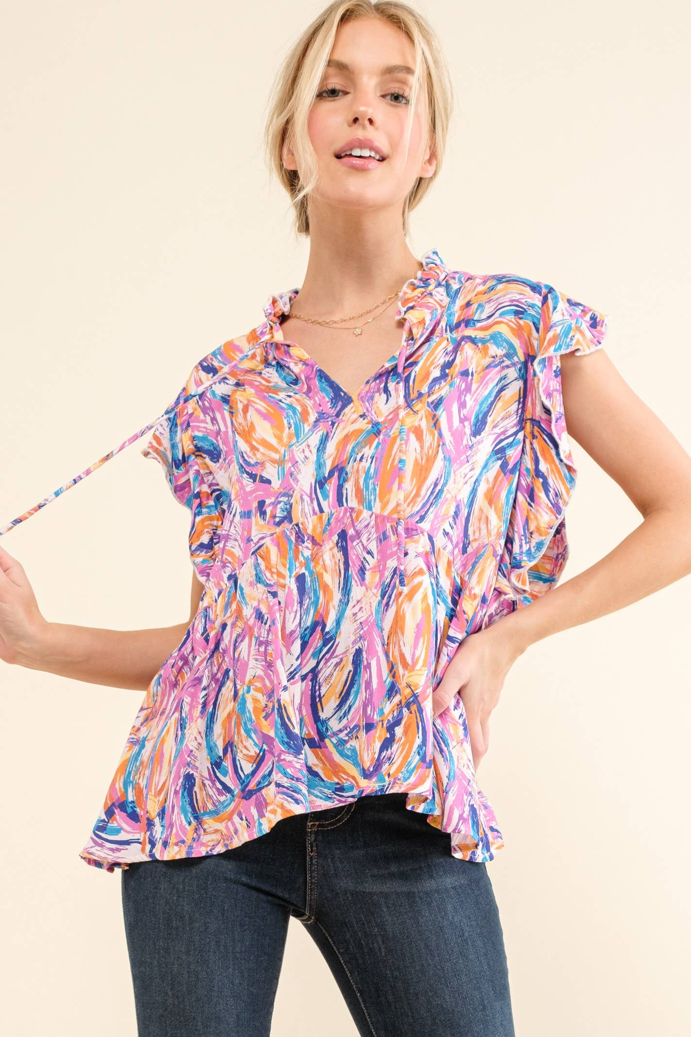 Printed Ruffle Baby Doll Top