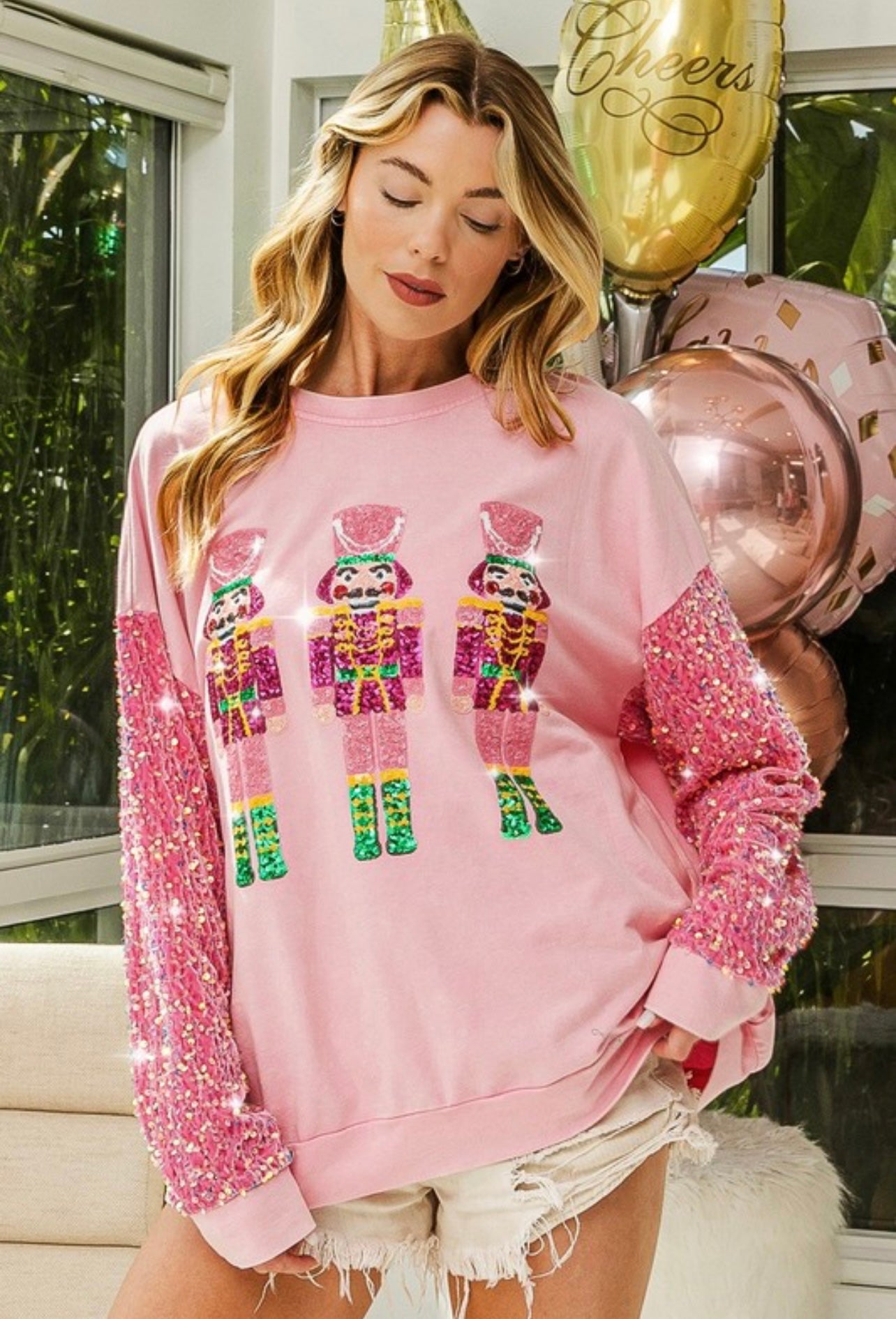 Pink Sequin Nutcrackers Pullover