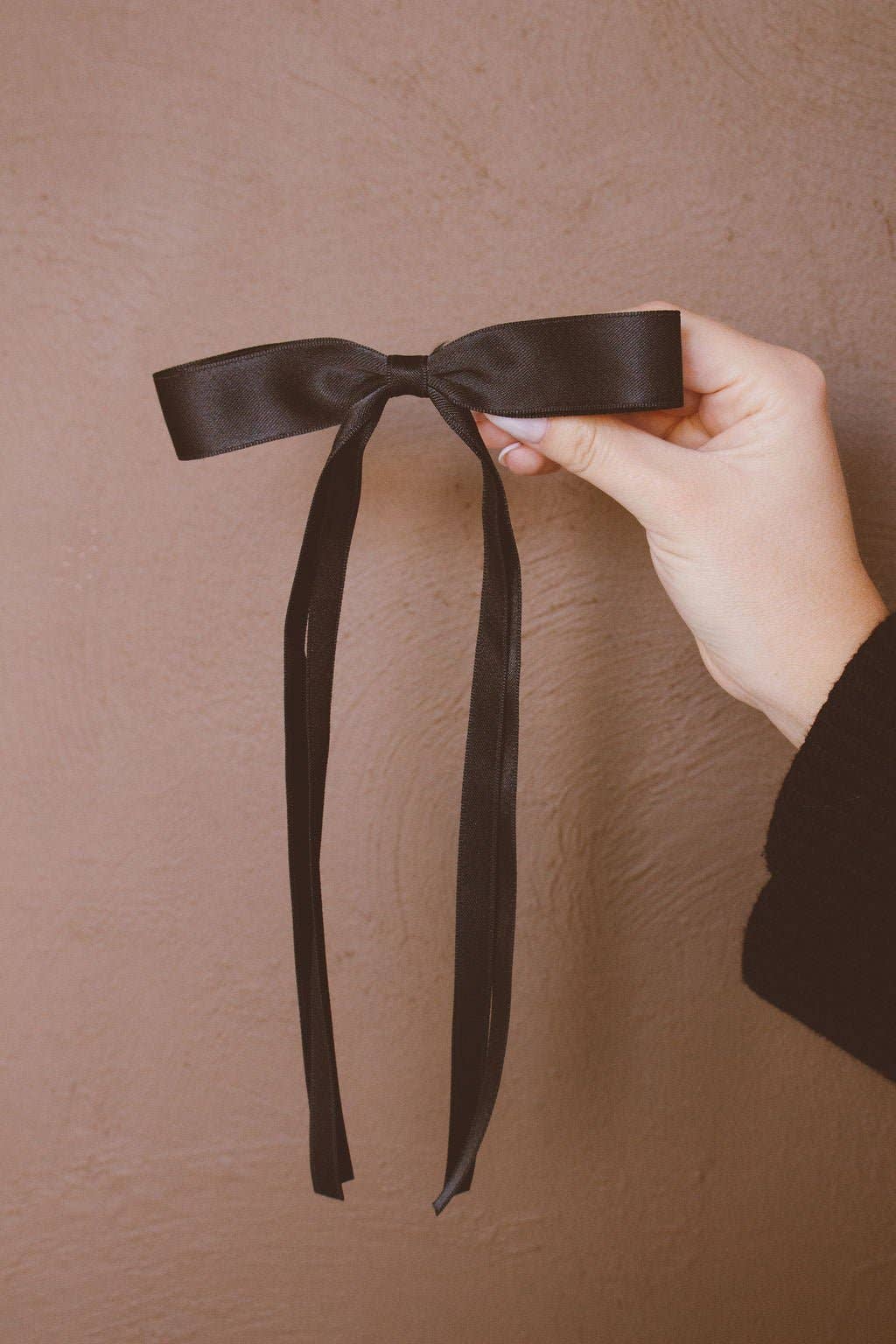 Black Satin Ribbon Long Bow Clip