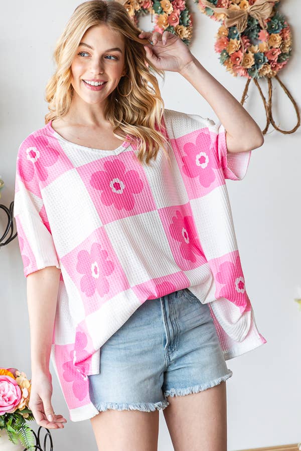 Flower Checkered Oversized Top