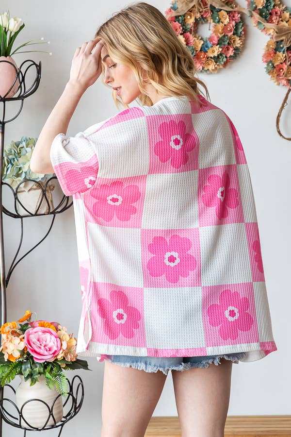 Flower Checkered Oversized Top