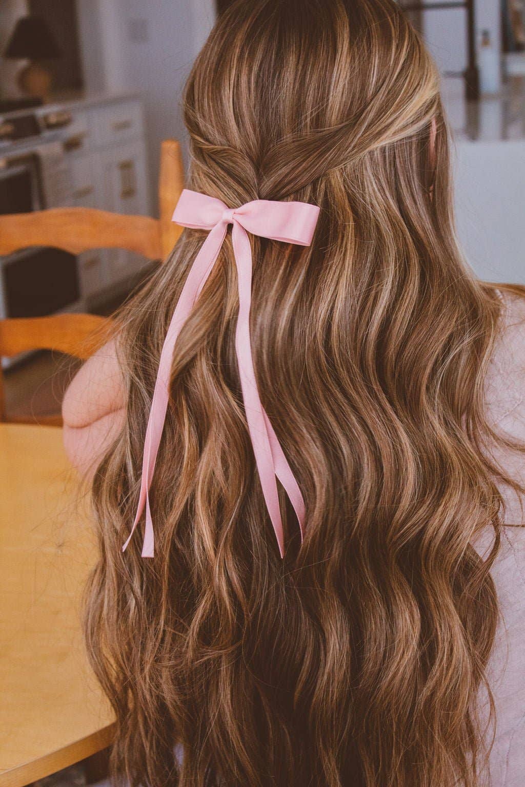 Pink Satin Ribbon Long Bow Clip