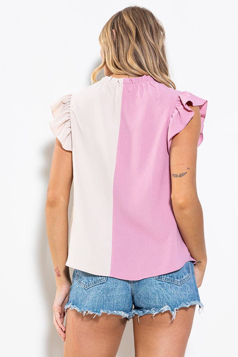 Game Day Ruffle Sleeveless Woven Blouse Top