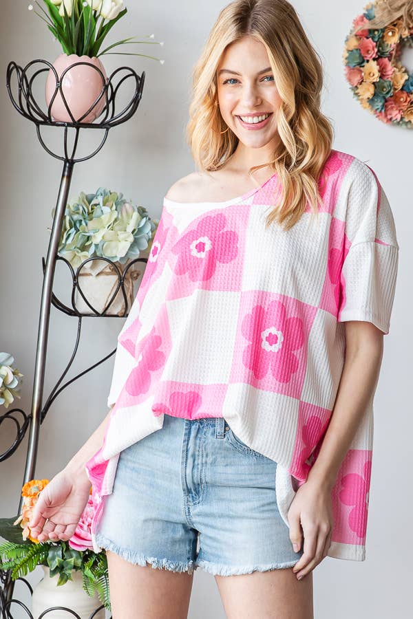 Flower Checkered Oversized Top