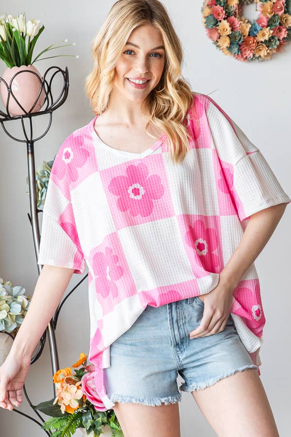 Flower Checkered Oversized Top