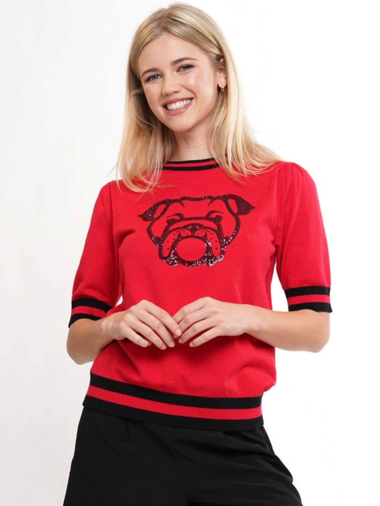 Red Bulldog Short Sleeve Sweater