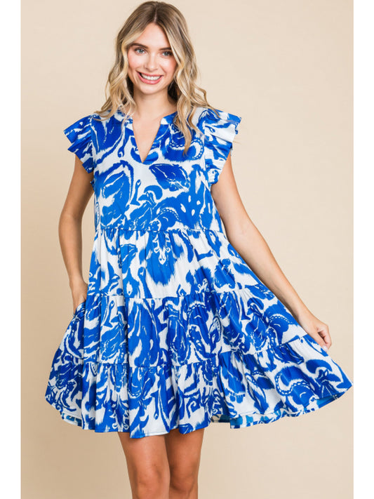 Blue Ripples Satin Mini Dress