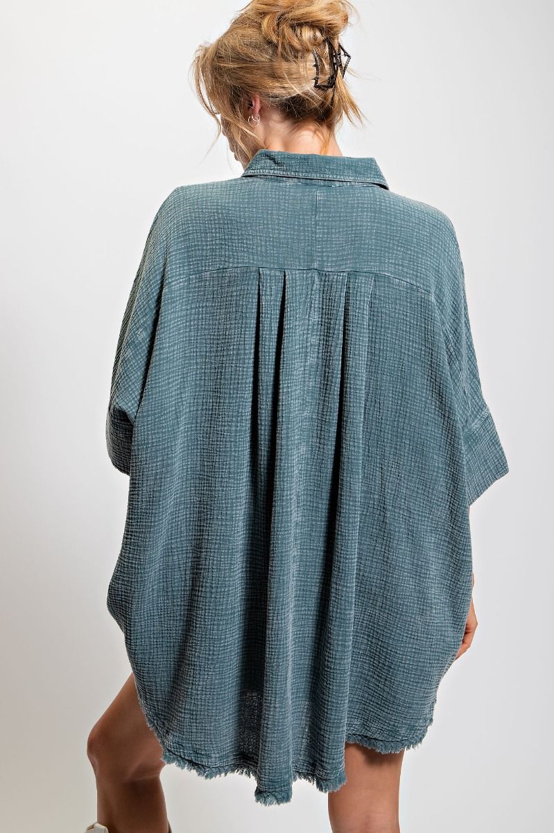 Green Gauze Oversized Shirt