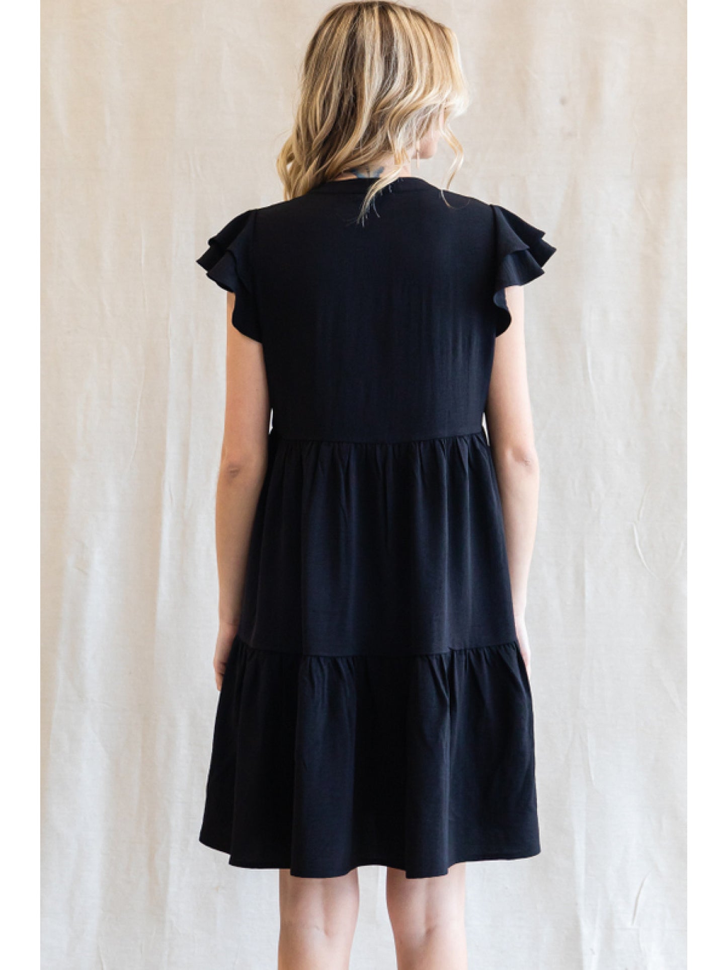 Black Ruffle Sleeve Tiered Dress