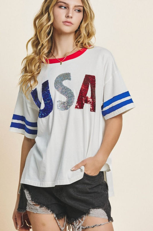 USA Sequin Print Top