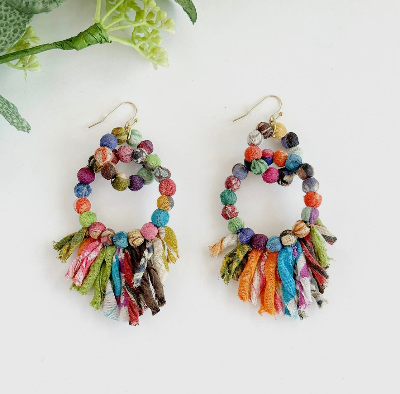 Kantha Interlocking Fringe Earrings