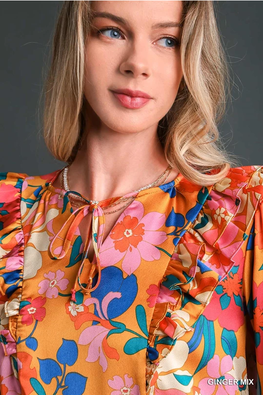 Sassy Satin Floral Blouse