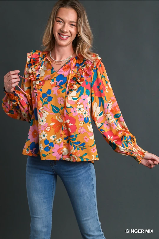 Sassy Satin Floral Blouse