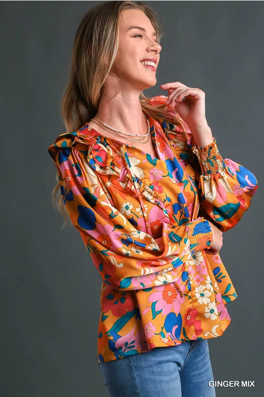 Sassy Satin Floral Blouse