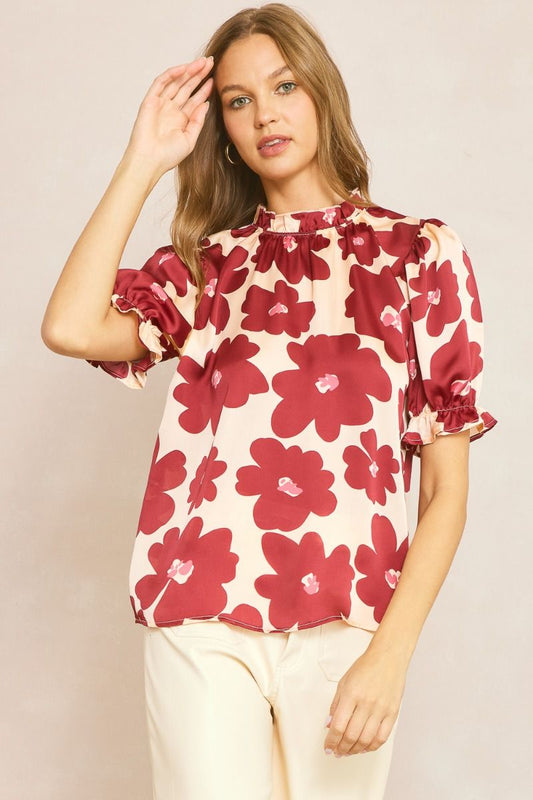 Umgee Floral Mock Neck Blouse