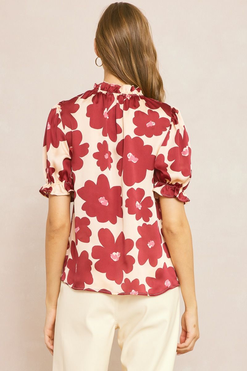 Umgee Floral Mock Neck Blouse