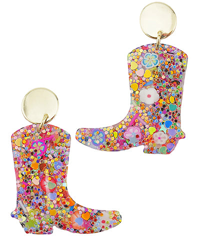 Glitzy Resin Boot Dangle Earrings