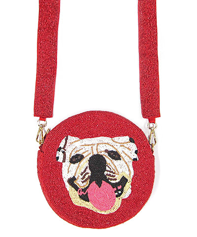 Bulldog Beaded Round Crossbody