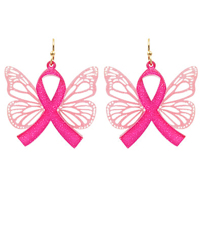 Pink Ribbon Butterfly Earrings