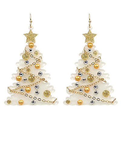 White Christmas Tree Acrylic Earrings