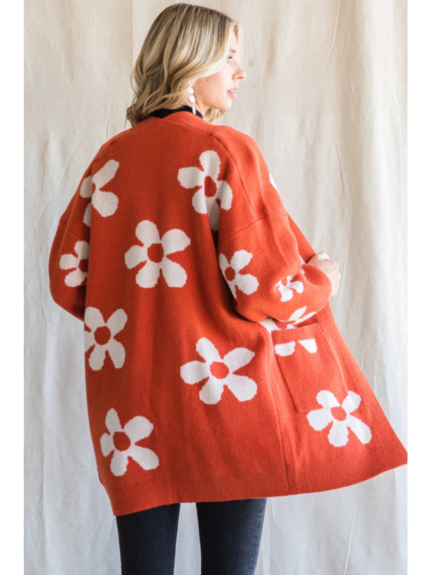 Rust Flower Power Cardigan