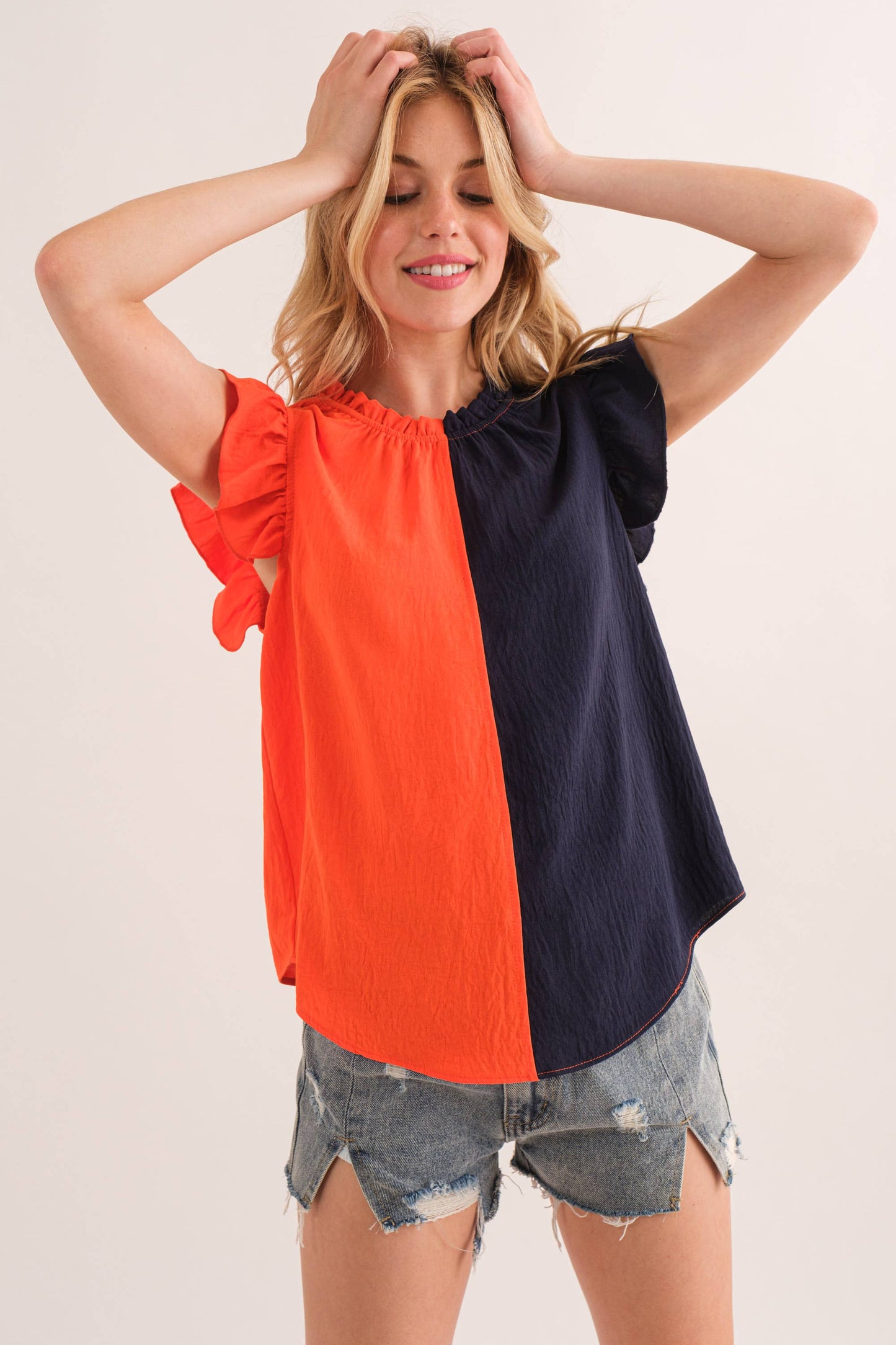 Game Day Ruffle Sleeveless Woven Blouse Top