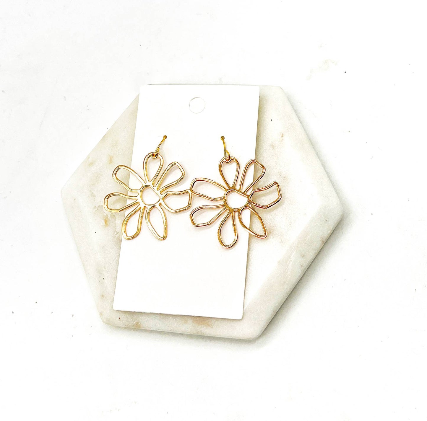 Gold Metal Flower Earrings Spring Summer