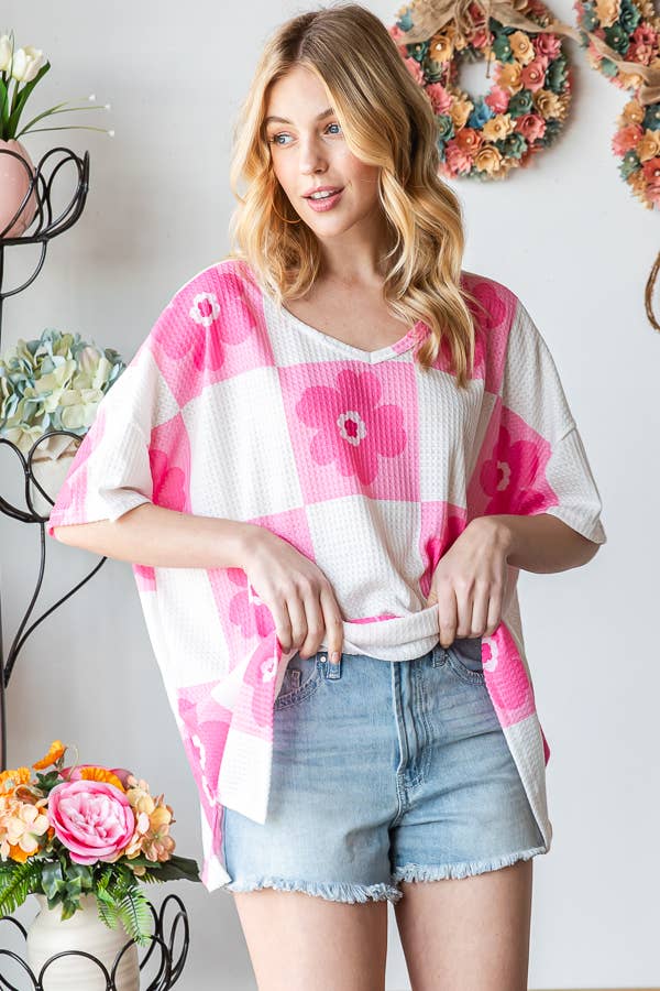 Flower Checkered Oversized Top