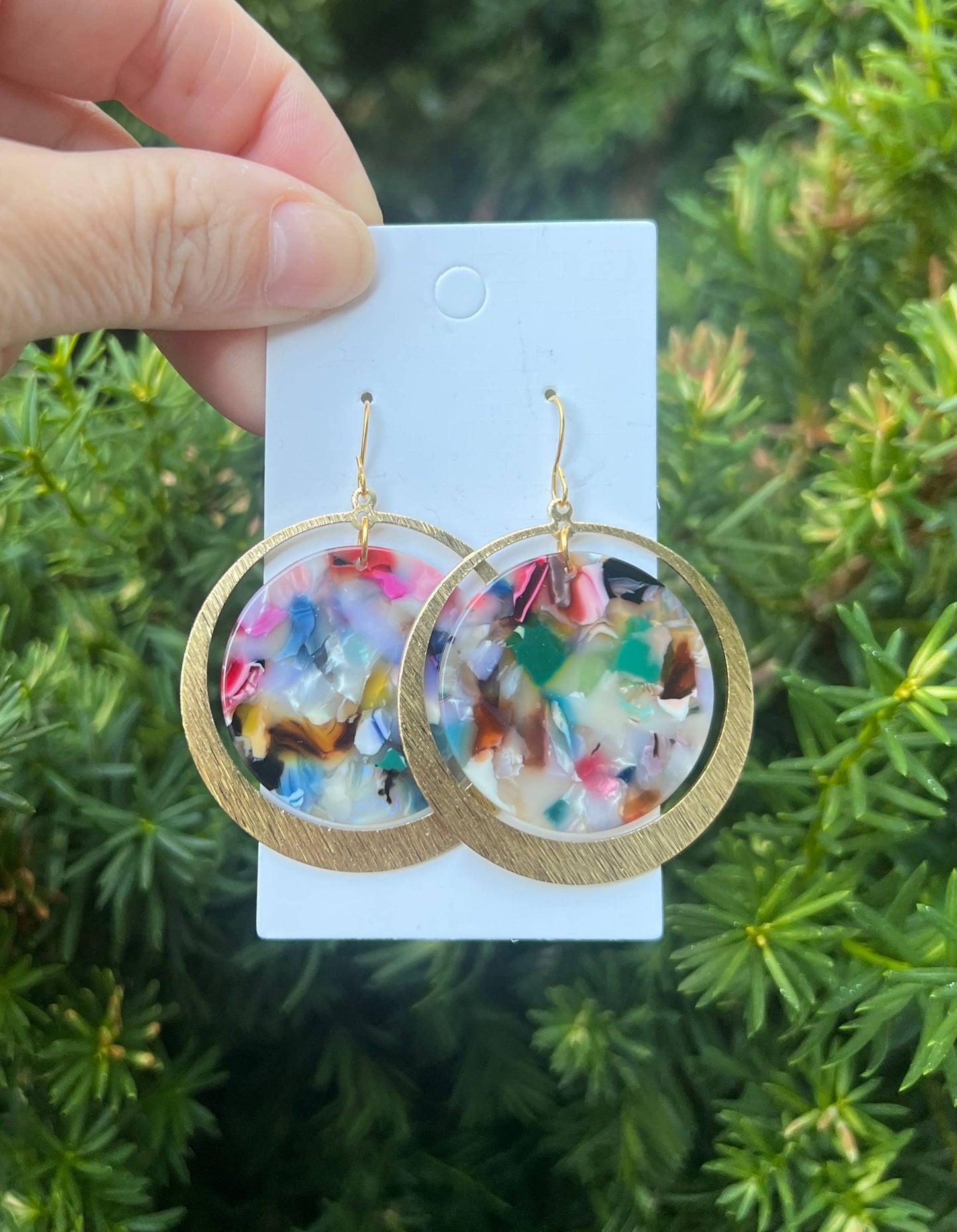 Multi-Color Gold Chandelier Disc Acrylic Earrings