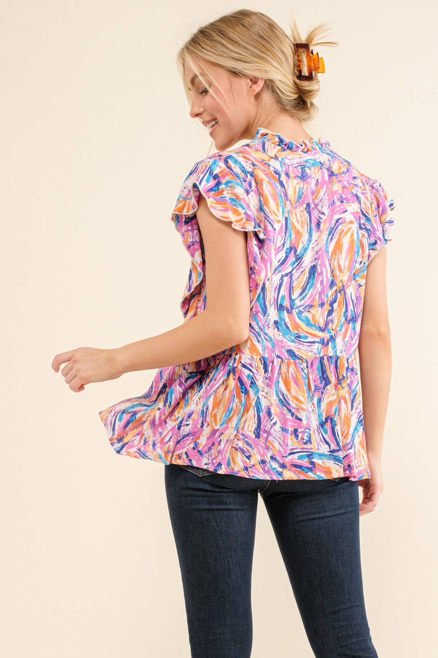 Printed Ruffle Baby Doll Top